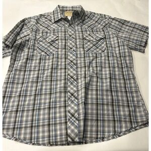 Wrangler Mens Western Cowboy Rancher Pearl Snap Shirt Plaid‎ Short Sleeve XL